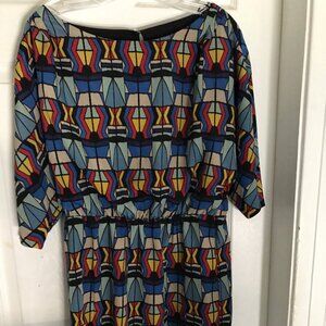 Jessica Simpson Blue Geometric Print Batwing Short Dress Size M